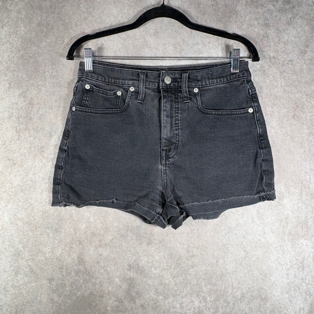 Madewell Denim Shorts Womens 27 Black‎ High-Rise Denim Shorts Raw Hem Stretch